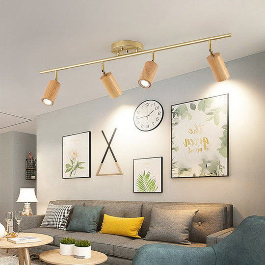 Wooden Adjustable Linear Track Ceiling Light LED Rotating Spotlights
