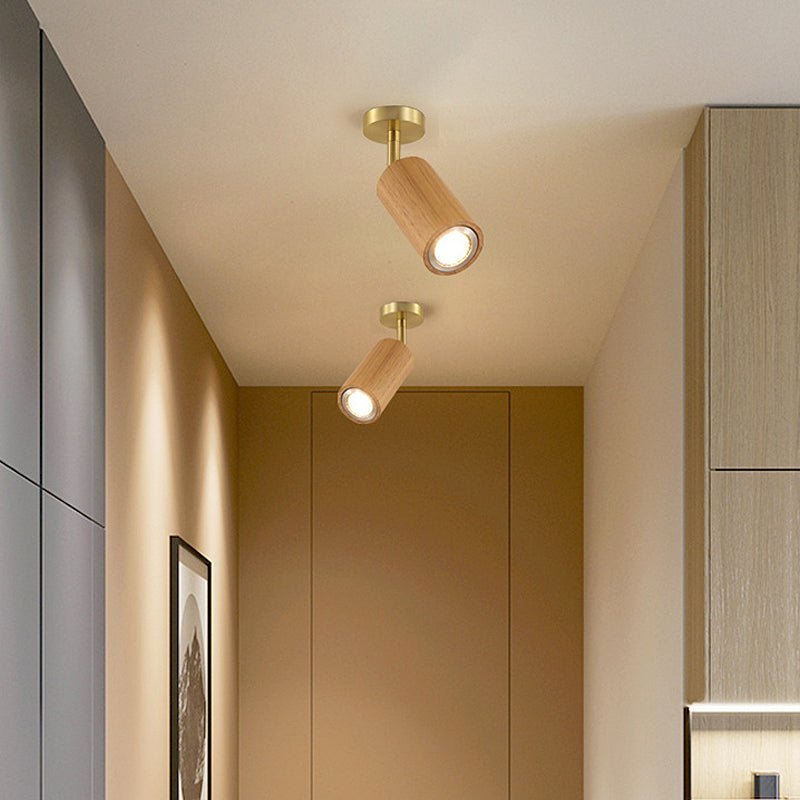 Wooden Adjustable Linear Track Ceiling Light LED Rotating Spotlights