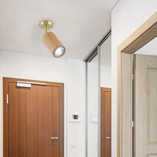 Wooden Adjustable Linear Track Ceiling Light LED Rotating Spotlights
