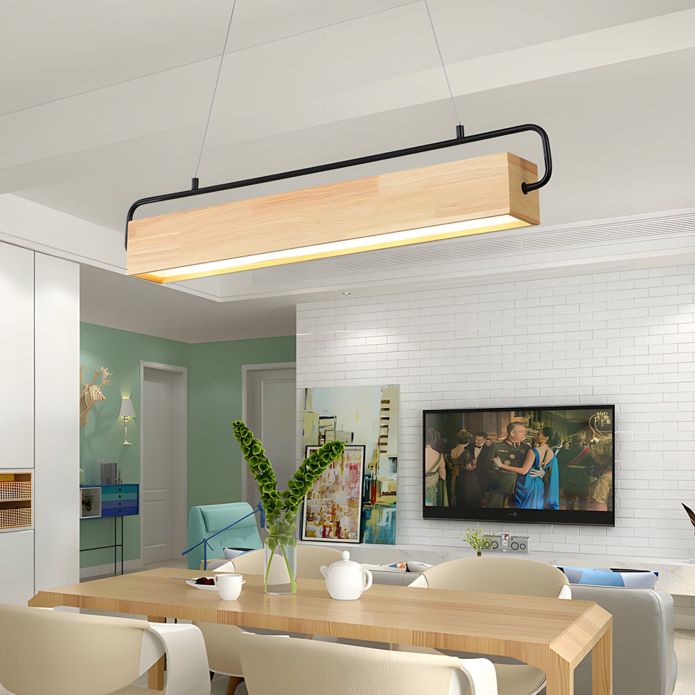 Wooden LED Dining Pendant Light – Rectangle