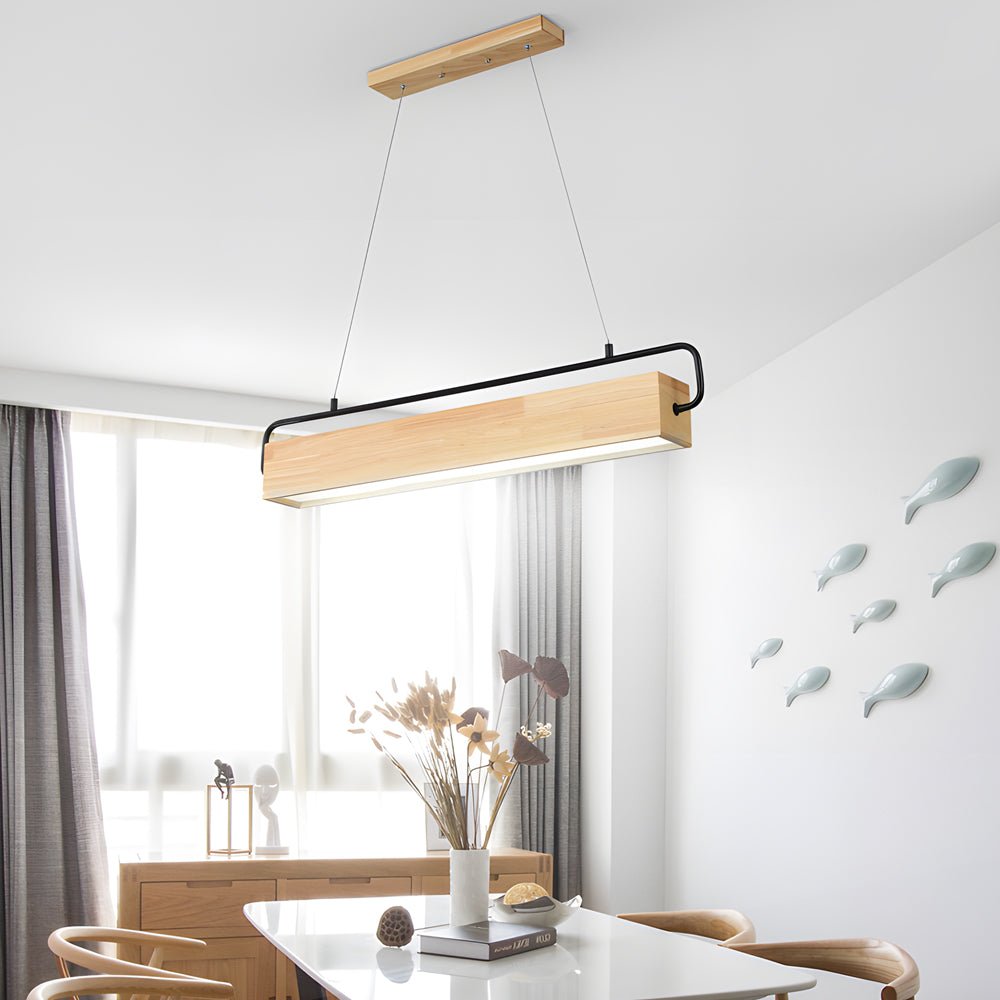 Wooden LED Dining Pendant Light – Rectangle
