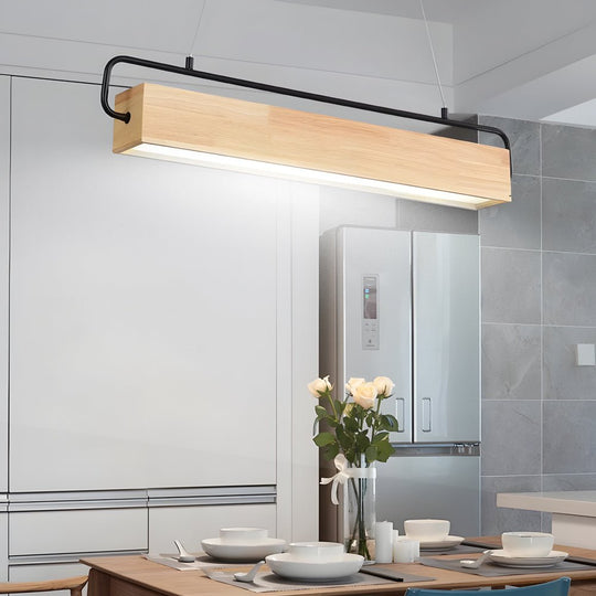 Wooden LED Dining Pendant Light – Rectangle