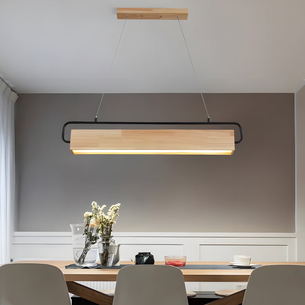 Wooden LED Dining Pendant Light – Rectangle