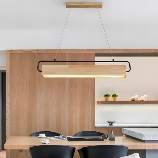 Wooden LED Dining Pendant Light – Rectangle