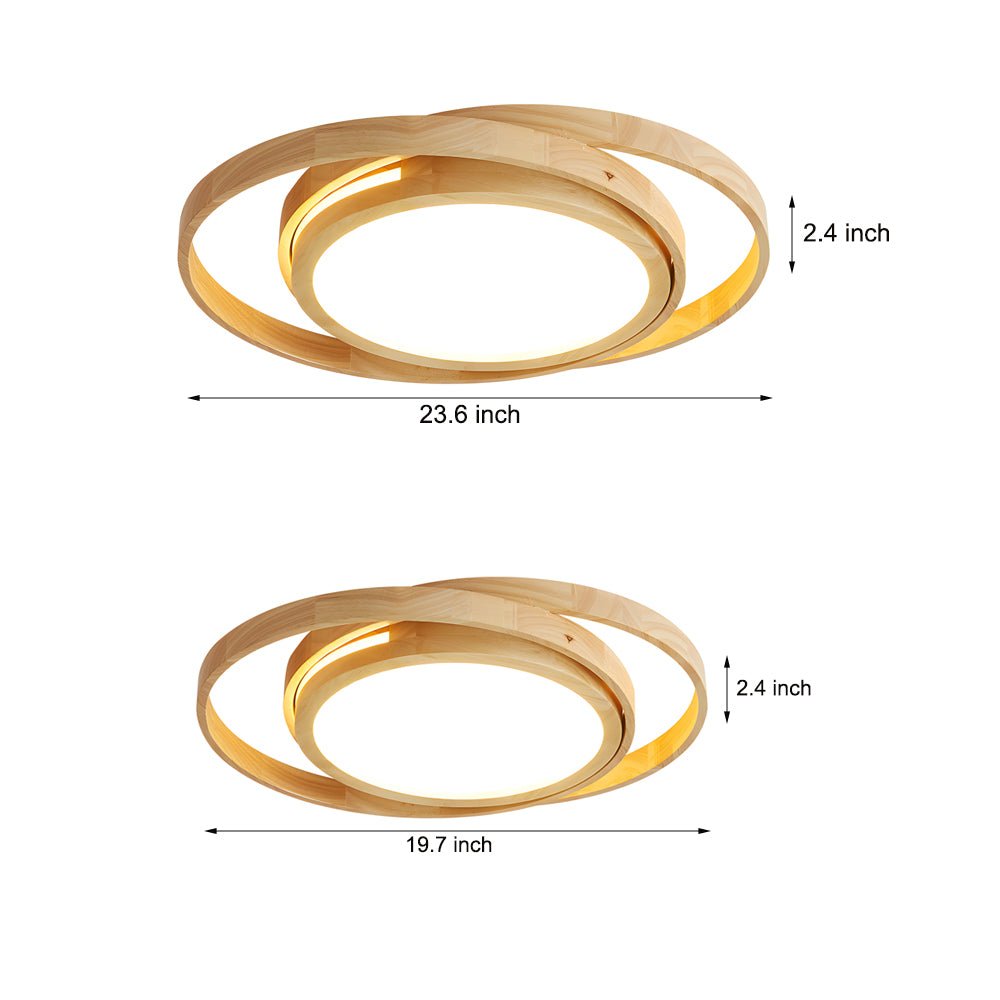 Wooden Oval Rings Round LED Flush Mount Ceiling Light