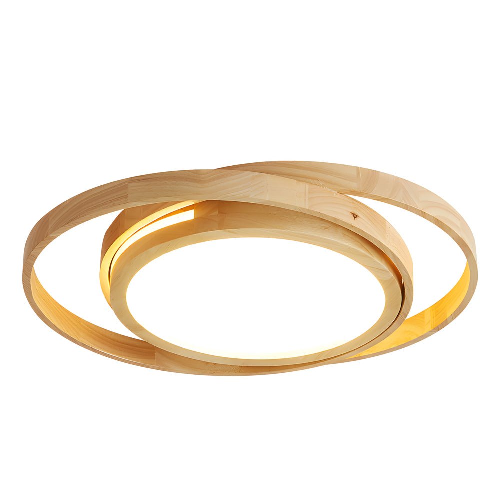 Wooden Oval Rings Round LED Flush Mount Ceiling Light