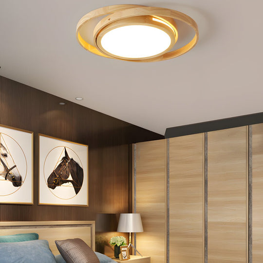Wooden Oval Rings Round LED Flush Mount Ceiling Light