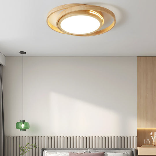 Wooden Oval Rings Round LED Flush Mount Ceiling Light