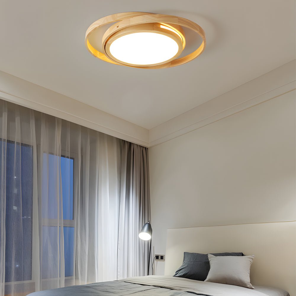 Wooden Oval Rings Round LED Flush Mount Ceiling Light