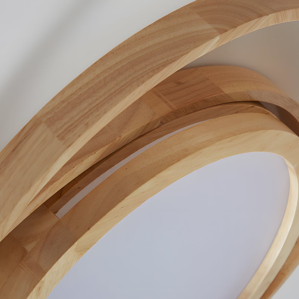 Wooden Oval Rings Round LED Flush Mount Ceiling Light