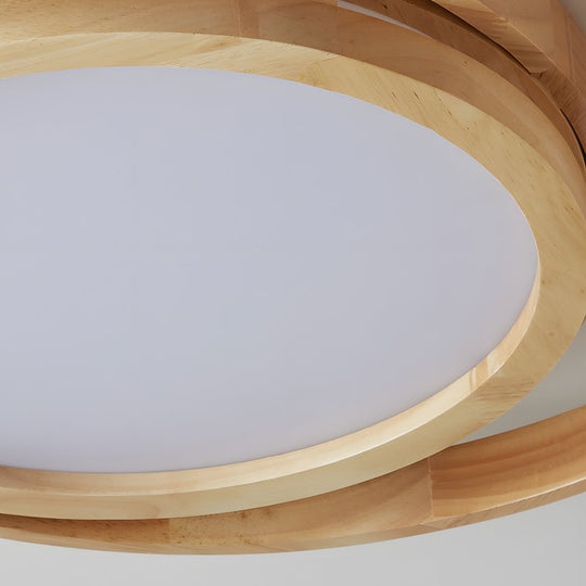 Wooden Oval Rings Round LED Flush Mount Ceiling Light