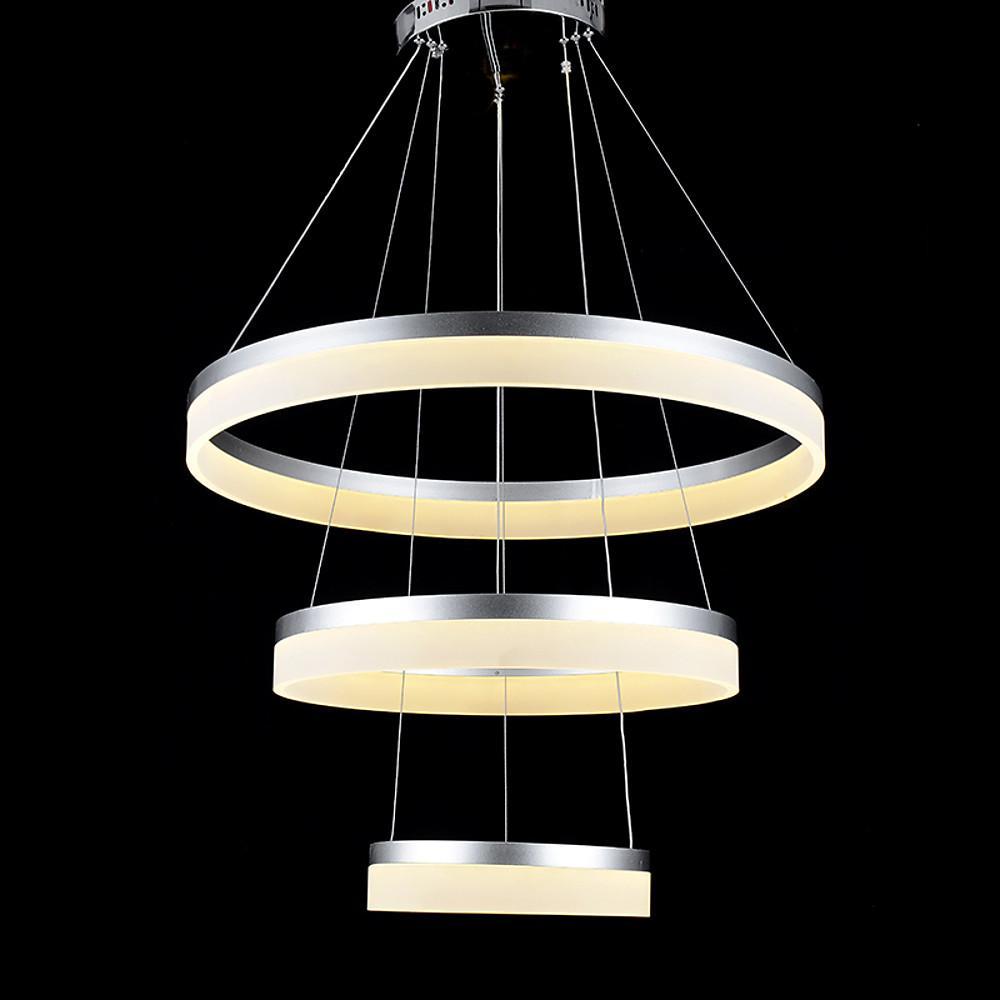 24'' Adjustable Three-Ring Vintage Metal Acrylic LED Chandelier Pendant Light