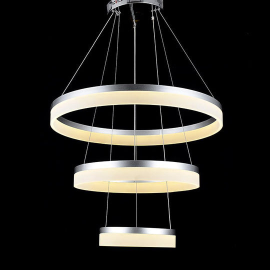 24'' Adjustable Three-Ring Vintage Metal Acrylic LED Chandelier Pendant Light