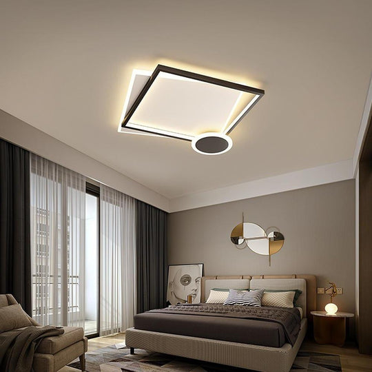 Squares & Circle Offset LED Flush Mount Ceiling Light – Modern Bedroom Fixture