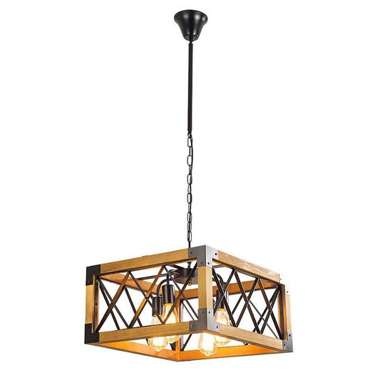 Rustic Industrial Linear Wood & Metal Chandelier