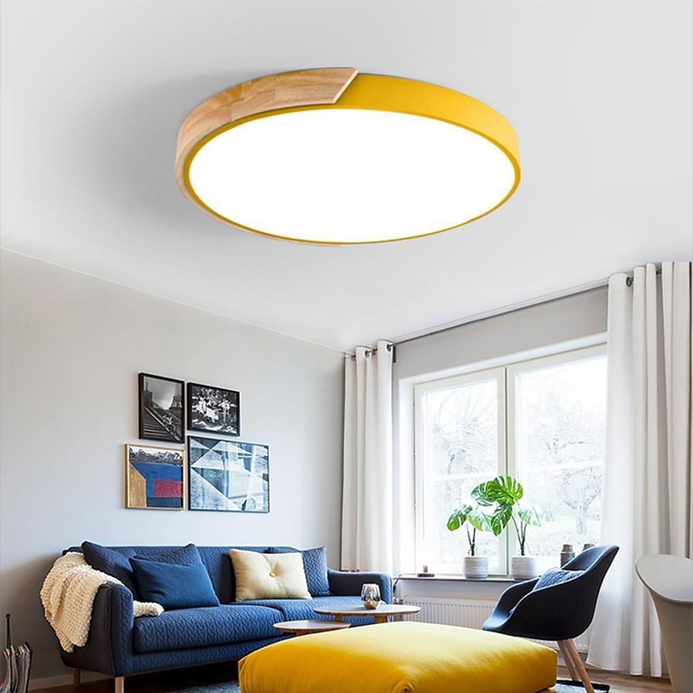 Circular Modern LED Metal Wood Flush Mount Ceiling Light – Living Room