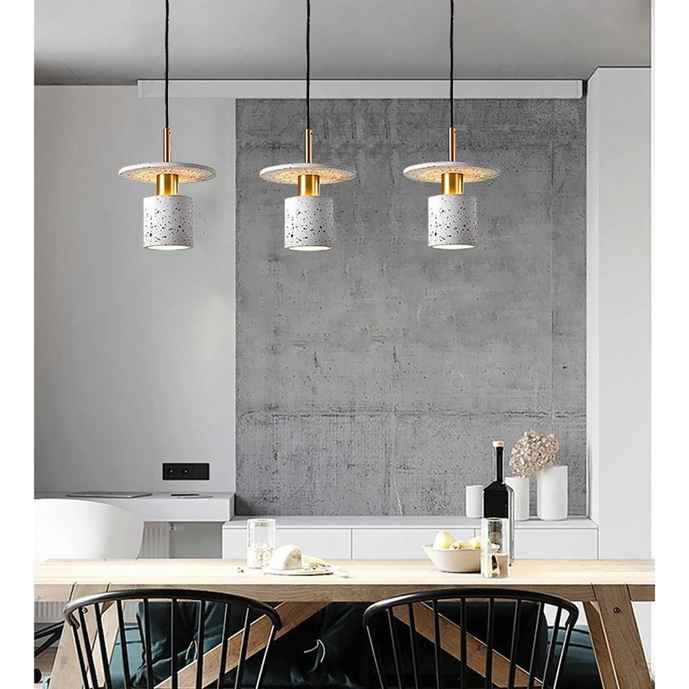 Terrazzo Inspired Cement Cylinder LED Pendant Light Modern Island Lighting