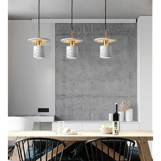 Terrazzo Inspired Cement Cylinder LED Pendant Light Modern Island Lighting