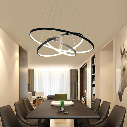 3 Ring Interweaved Circle Design Pendant Lighting Aluminum Acrylic LED Ceiling Light