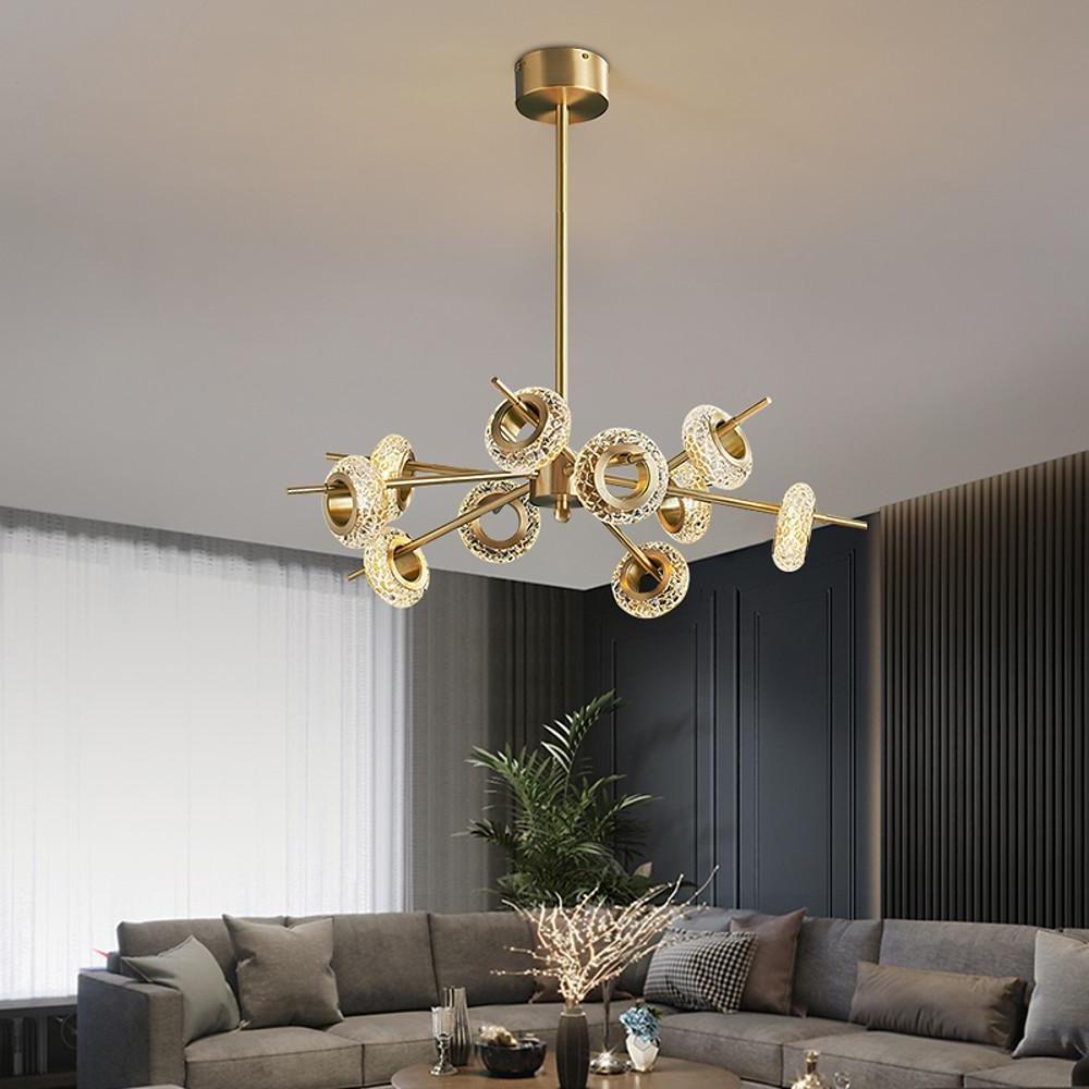 Modern Gold Sputnik Chandelier with Copper and Glass Accents