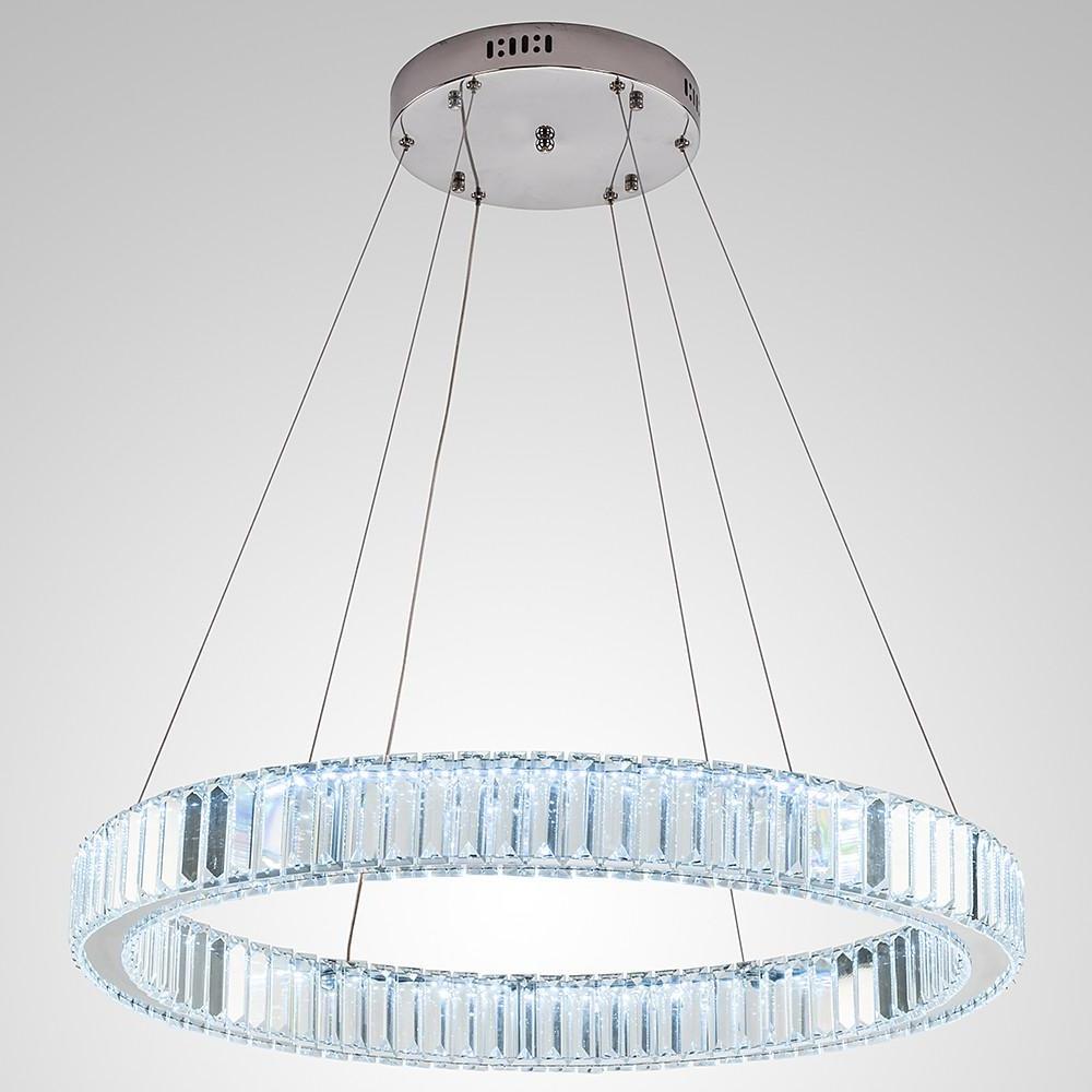 Luxury 1-Light Ring Shaped Wagon Wheel Crystal LED Chandelier – Gold Finish