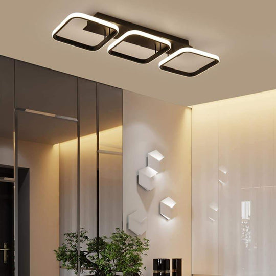 3-Square LED Modern Black Ceiling Light