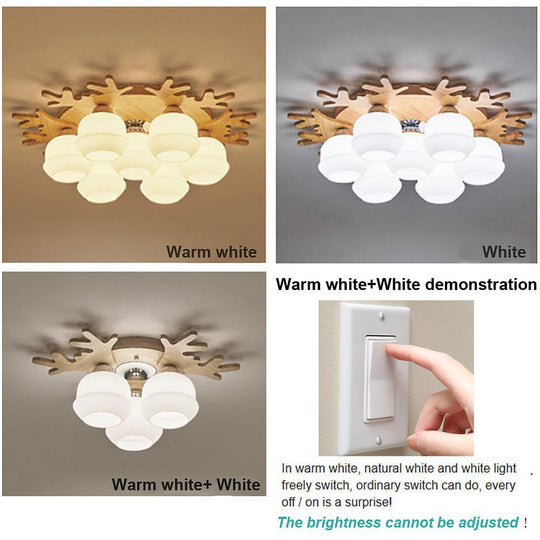 Globes Cluster Modern Wood Glass LED Flush Mount Ceiling Light