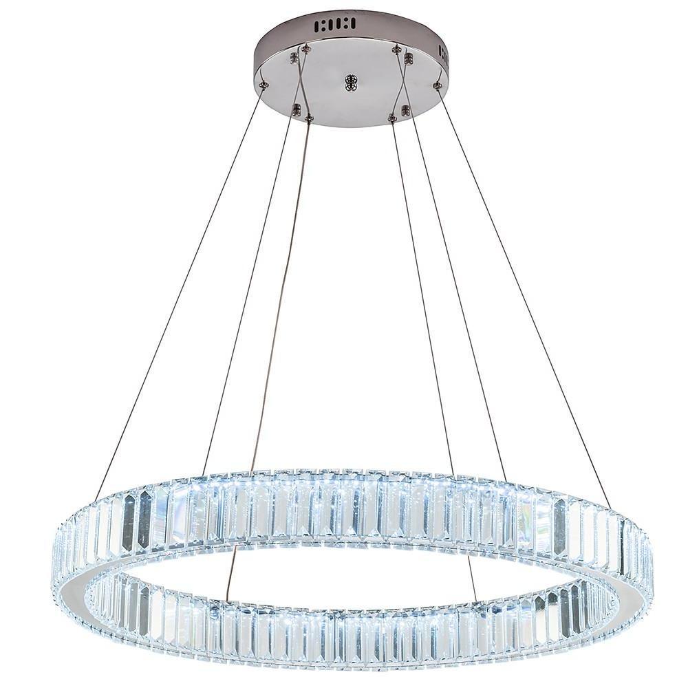 Luxury 1-Light Ring Shaped Wagon Wheel Crystal LED Chandelier – Gold Finish