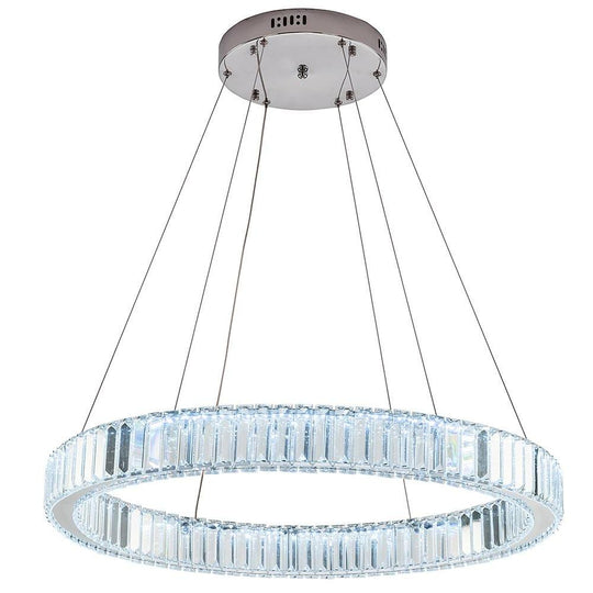 Luxury 1-Light Ring Shaped Wagon Wheel Crystal LED Chandelier – Gold Finish