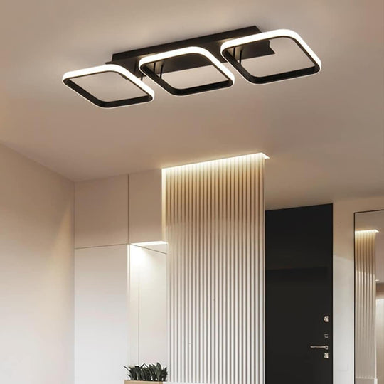 3-Square LED Modern Black Ceiling Light