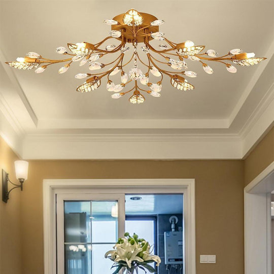 Vintage Crystal Branches – 8-Light Leaf Semi-Flush Mount LED Chandelier