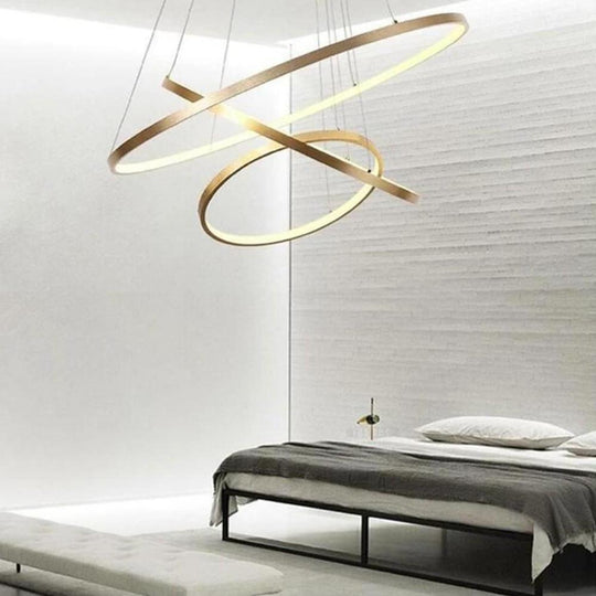 3 Ring Interweaved Circle Design Pendant Lighting Aluminum Acrylic LED Ceiling Light