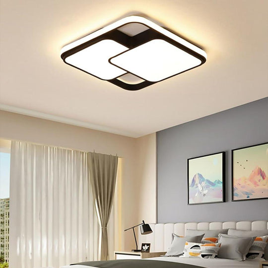 3 Square Dimmable LED Black Modern Flush Mount Ceiling Light for Bedroom