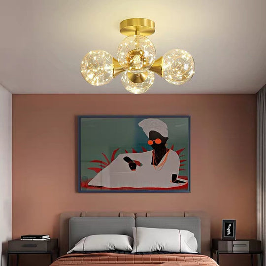 4 Globe Copper Glass LED Flush Mount Ceiling Light – Classic Style