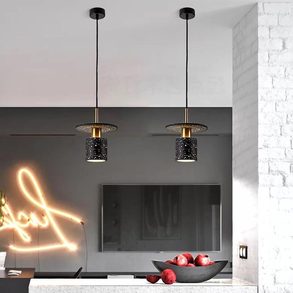 Terrazzo Inspired Cement Cylinder LED Pendant Light Modern Island Lighting