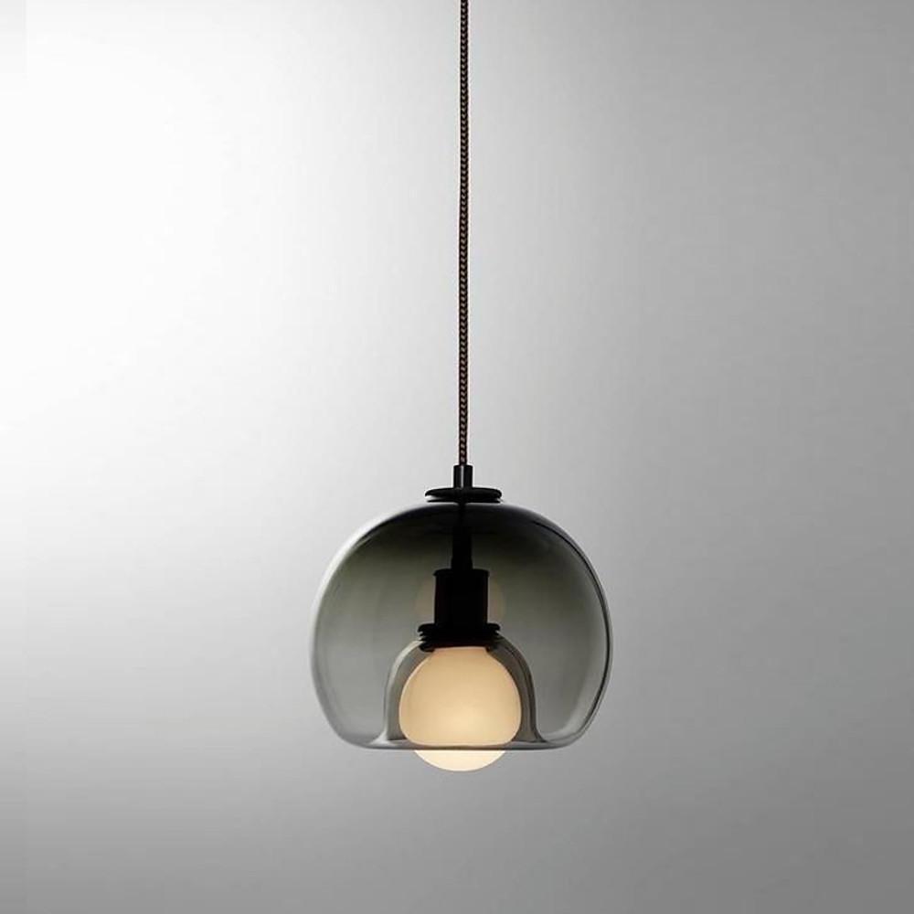 LED Double Glass Pendant Light Semi Globe Glass Pendant Ceiling Light Metal