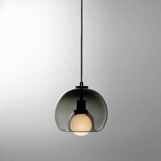 LED Double Glass Pendant Light Semi Globe Glass Pendant Ceiling Light Metal
