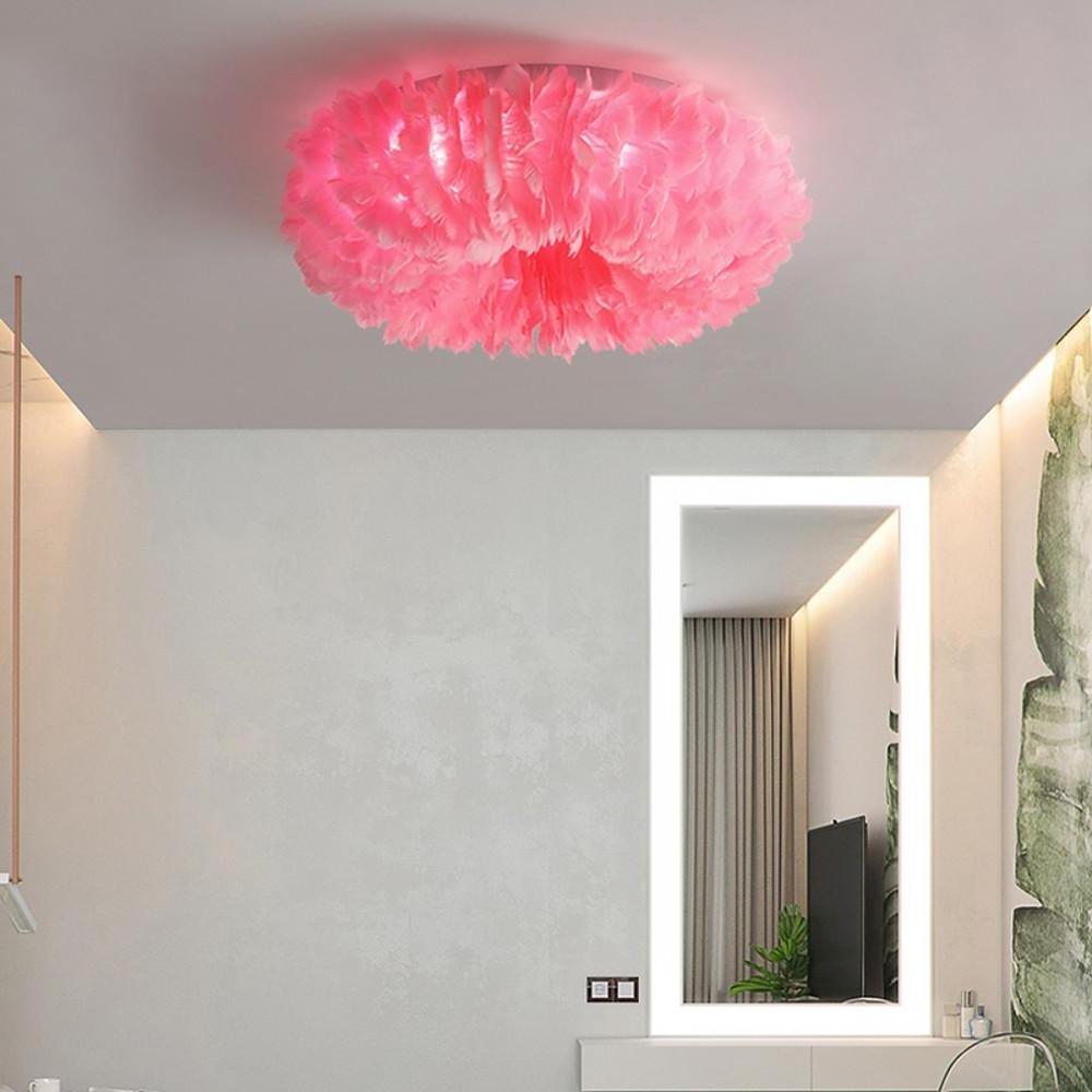 Round Feathers LED Nordic Ceiling Light Flush Mount Chandelier