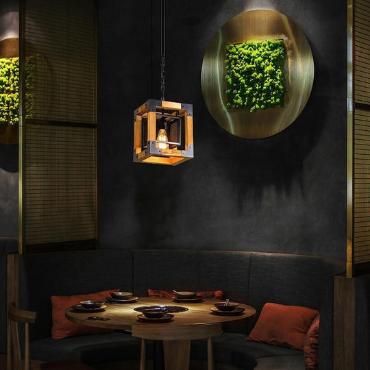 Rustic Industrial Linear Wood & Metal Chandelier