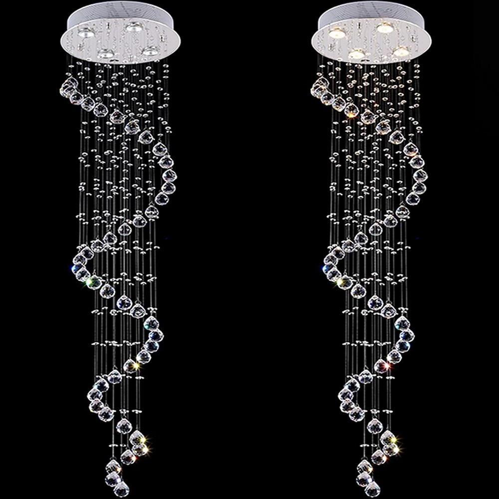 Multi-Spiral Contemporary Metal Crystal Chandelier