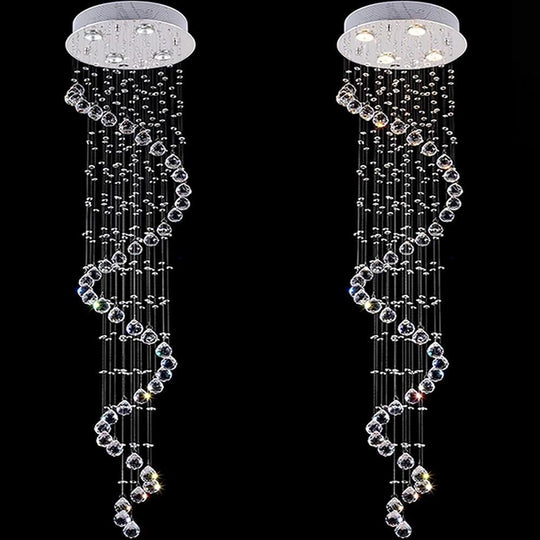 Multi-Spiral Contemporary Metal Crystal Chandelier
