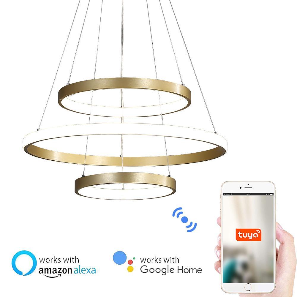3-Ring Dimmable Contemporary Gold LED Chandelier Pendant Light