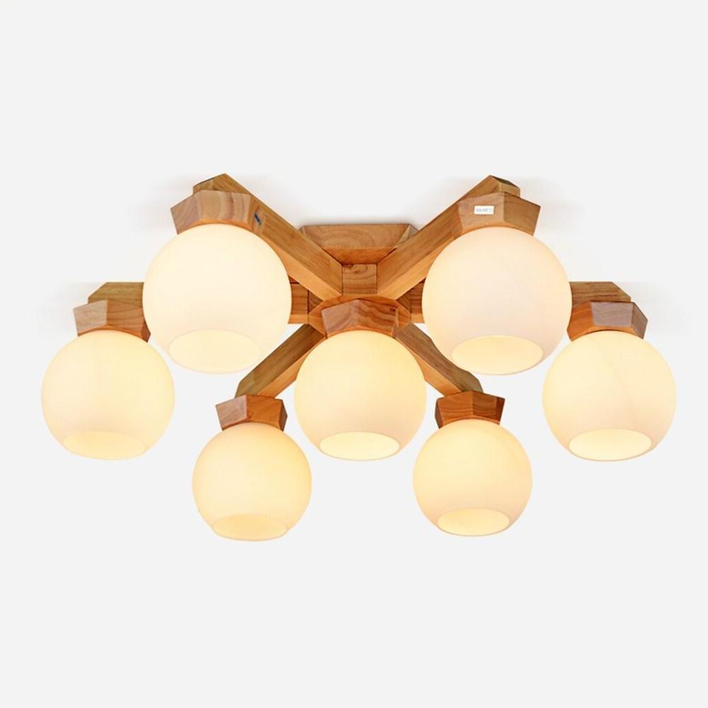Nordic Style Wood LED Globe Flush Mount Ceiling Lighting