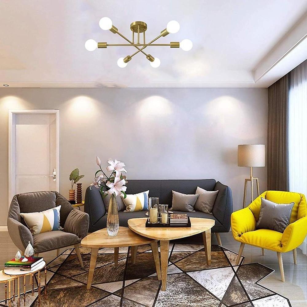 Minimalist Geometric Industrial Sputnik Chandelier 6 Bulbs Ceiling Light