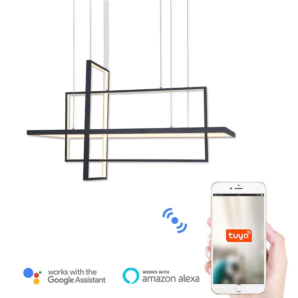 31.5'' Three Part Futuristic Square Rectangular Hybrid Aluminum Chandelier