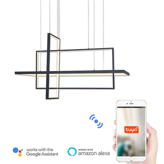 31.5'' Three Part Futuristic Square Rectangular Hybrid Aluminum Chandelier