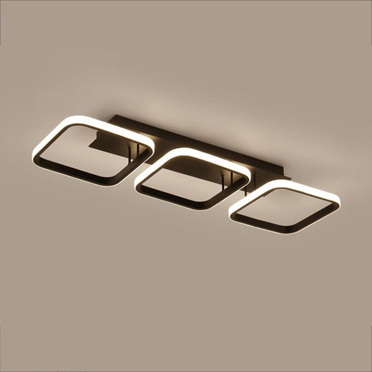 3-Square LED Modern Black Ceiling Light