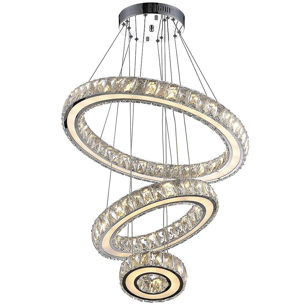 Contemporary 3-Ring Electroplated Crystal LED Chandelier