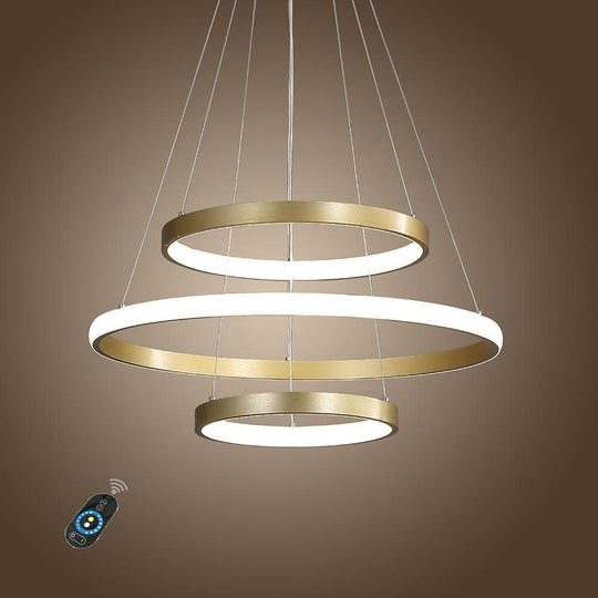3-Ring Dimmable Contemporary Gold LED Chandelier Pendant Light
