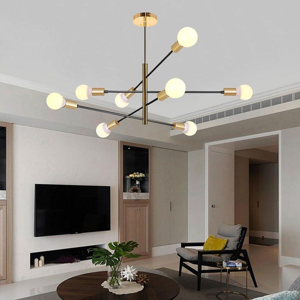 Modern Sputnik LED Geometric Chandelier – 8 Bulbs, Black Linear Design